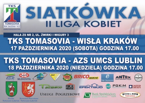 Zapraszamy na mecze piłki siatkowej TKS Tomasovia - Wisła Kraków oraz TKS Tomasovia - AZS UMCS LUBLIN